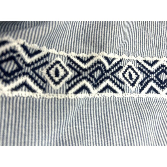 Westport Blouse 1X Blue White Peasant Boho Long Sleeve Embroidery Geometric - Picture 12 of 13